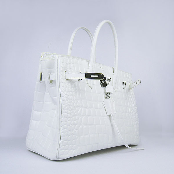 High Quality Fake Hermes Birkin 35CM Max Crocodile Veins Leather Bag White 6089